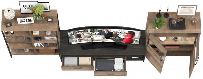 Трувор Гостиная 058, цвет дуб гранж песочный/интра, ШхГхВ 325,6х45,4х146 см., универсальная сборка