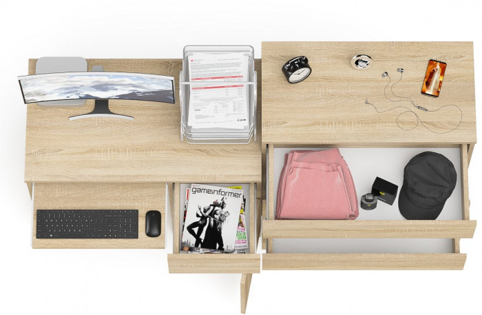 Мори компьютерный стол МС-1 правый + Комод МК800.4, дуб сонома