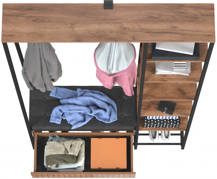 Гранд 15.124N Прихожая, цвет дуб крафт табачный/искуственная кожа чёрная, ШхГхВ 116х38,6х203,4 см., универс. сборка, съёмные решётки для обуви, ящик