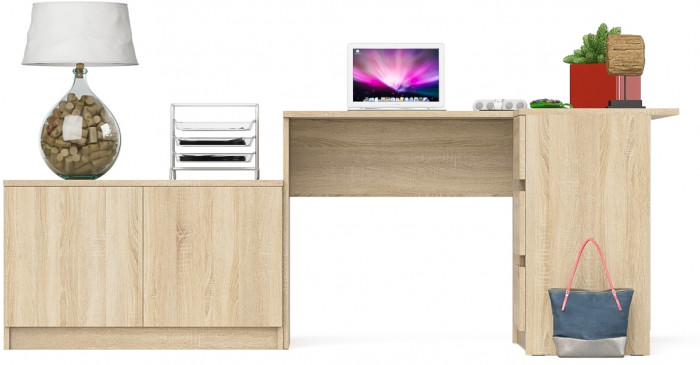 Мори компьютерный стол МС-16 правый + Тумба МА900.1, дуб сонома