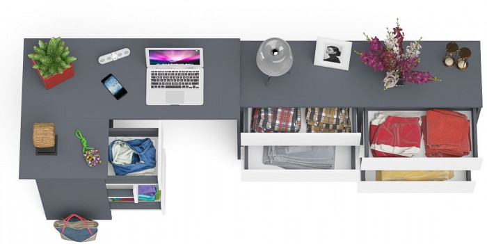 Мори Стол компьютерный МС-16 левый + Комод МК1380.6, цвет графит/белый, ШхГхВ 262,4х84,9х76,6 см., выдвижные ящики слева, НЕ универсальная сборка