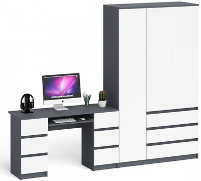 Мори Стол компьютерный МС-2 + Шкаф МШ1200.1, цвет графит/белый, ШхГхВ 255,8х50,4х209,6 см., универсальная сборка