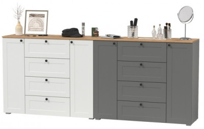 Остин 16.221 Комод + 16.221 Комод, цвет белый шагрень/серый графит/дуб крафт золотой, ШхГхВ 240х41,9х99,3 см., универсальная сборка