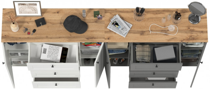 Остин 16.221 Комод + 16.221 Комод, цвет белый шагрень/серый графит/дуб крафт золотой, ШхГхВ 240х41,9х99,3 см., универсальная сборка