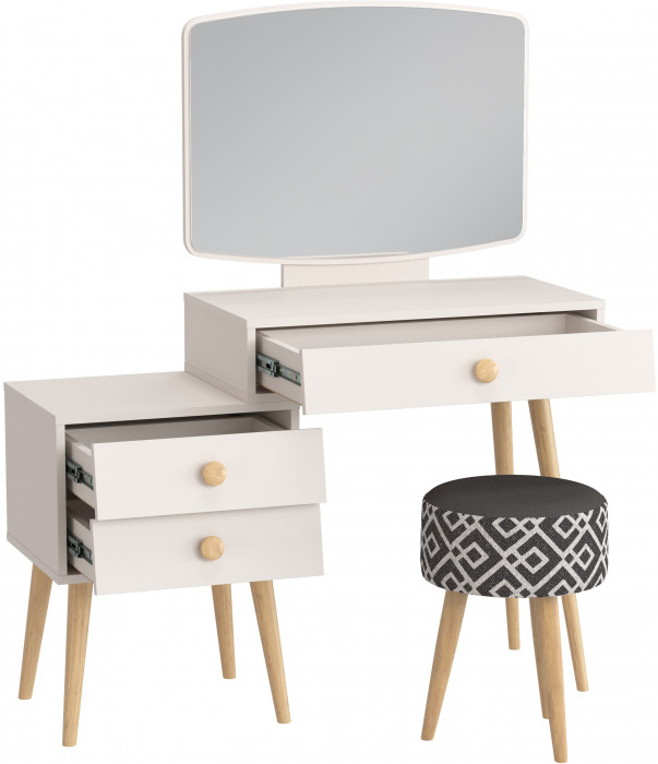 Афина Спальня 4-25901М1к.с. Трюмо + Банкетка 6-5132ТКчёр Юна, кашемир серый/ткань чёрная