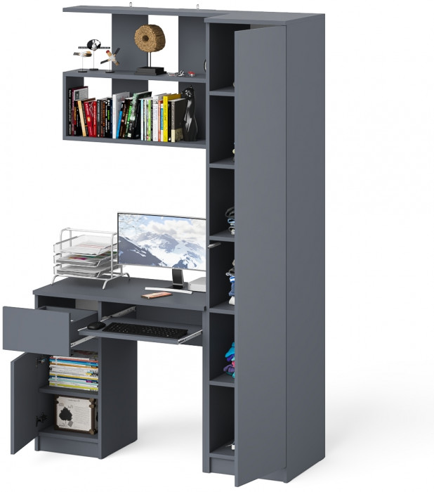 Мори компьютерный стол МС-1 левый + Пенал МШ400.1 + Полка 900, графит