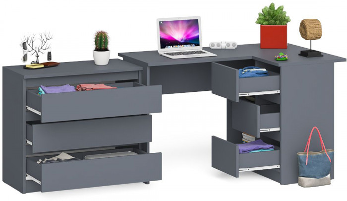 Мори компьютерный стол МС-16 правый + Комод МК800.1, графит