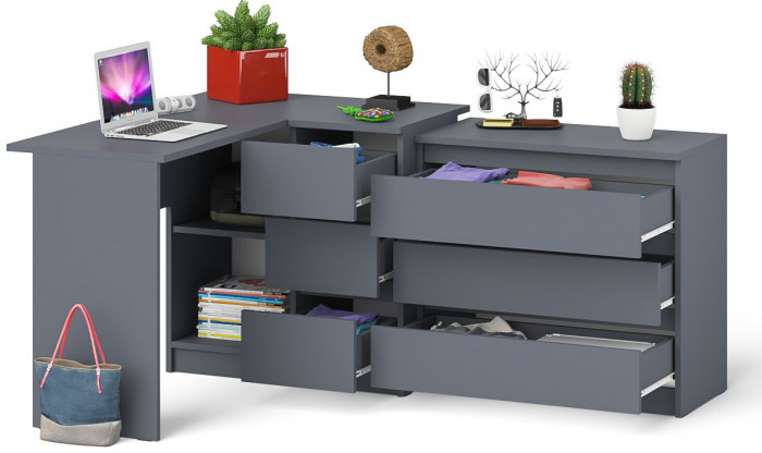 Мори компьютерный стол МС-16 правый + Комод МК800.1, графит