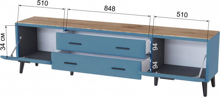 Тумба ТВ интерьерная 2,0 Пай светло-голубой/мдф дуб канадский