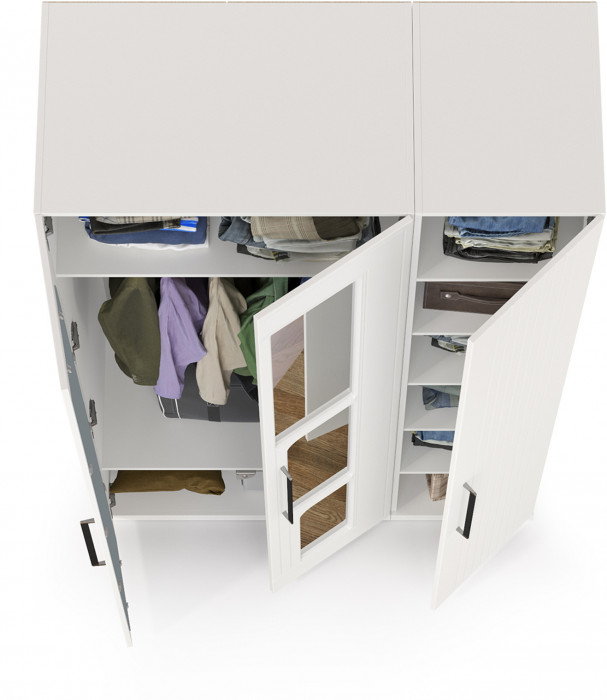 Валенсия Спальня Шкаф для одежды 3-х створчатый с зеркалами, цвет ЛДСП белый шагрень/МДФ белый шагрень, ШхГхВ 126х54,2х225,3 см., универсальная сборка