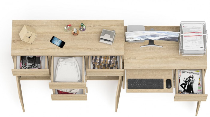 Мори Стол компьютерный МС-1 правый + Комод МК1200.4, цвет дуб сонома, ШхГхВ 210,4х50х94 см., выдвижной ящик справа, НЕ универсальная сборка