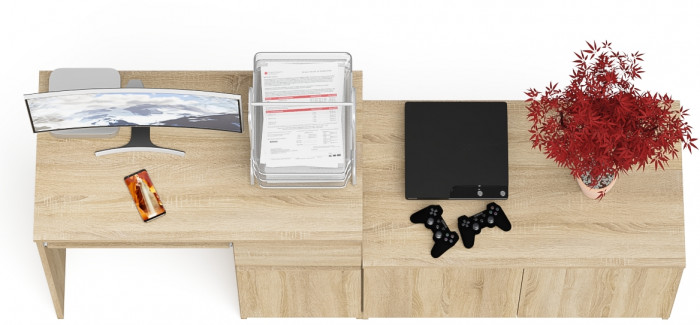 Мори Стол компьютерный МС-1 правый + Тумба МА900.1, цвет дуб сонома, ШхГхВ 180,4х50,4х76,6 см., выдвижной ящик справа, НЕ универсальная сборка