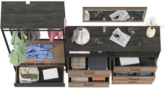 Трувор Прихожая 219, цвет дуб гранж песочный/интра, ШхГхВ 212х37х194,2 см., универсальная сборка