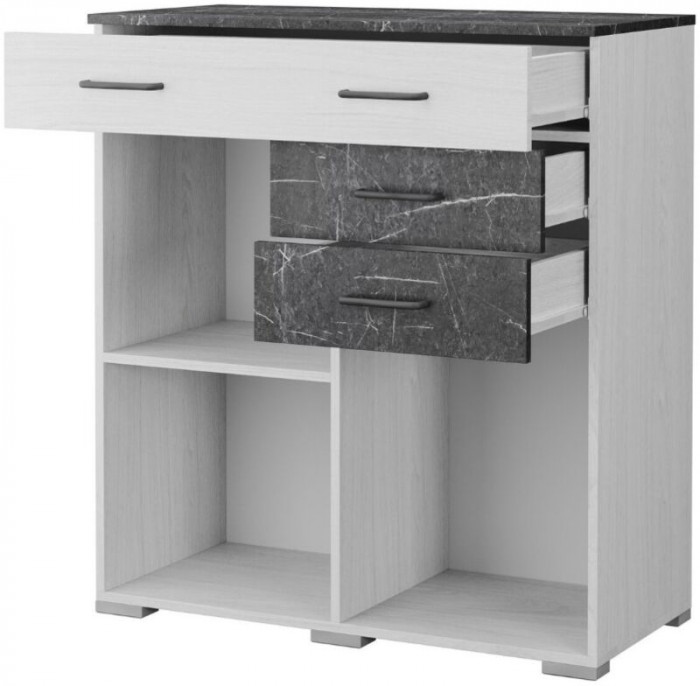 Теана комод ясень анкор светлый/МДФ мрамор дарк