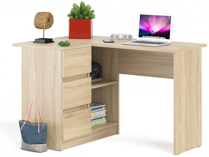 Мори Стол компьютерный МС-16 левый, цвет дуб сонома, ШхГхВ 124,4х84,9х76,6 см., выдвижные ящики слева, НЕ универсальная сборка