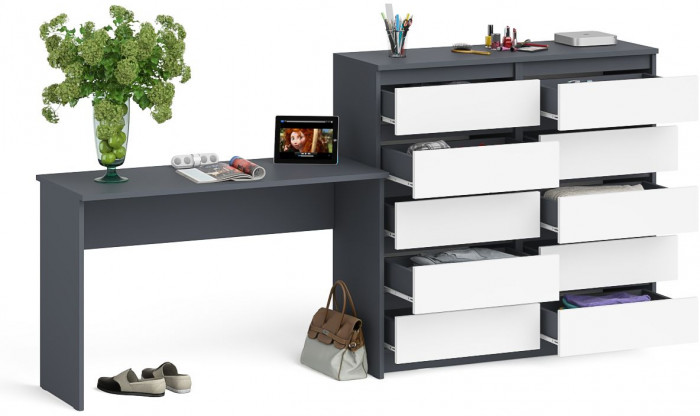 Мори Стол письменный МСП1200.1 + Комод МК1200.10, цвет графит/белый, ШхГхВ 240,8х50х115 см., универсальная сборка