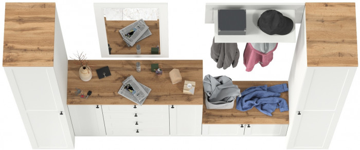 Остин Прихожая 52, цвет белый шагрень/дуб крафт золотой, ШхГхВ 280х54,3х229,6 см., универсальная сборка