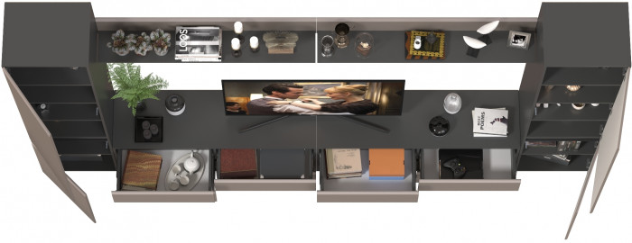 Сидней Комплектация № 101, цвет корпус: антрацит/фасады: МДФ веллюто капучино, ШхГхВ 359,8х41,3х205,2 см., универсальная сборка