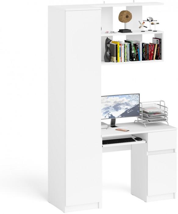 Мори компьютерный стол МС-1 правый + Пенал МШ400.1 + Полка 900, белый