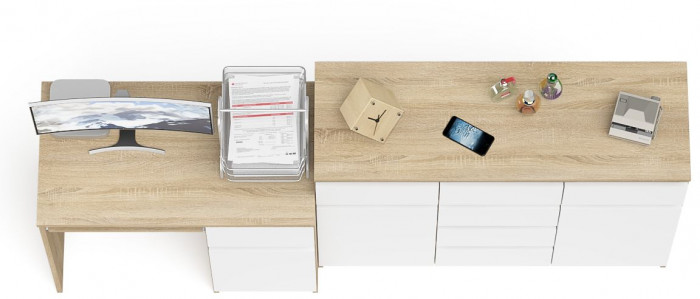 Мори Стол компьютерный МС-1 правый + Комод МК1200.4, цвет дуб сонома/белый, ШхГхВ 210,4х50х94 см., выдвижной ящик справа, НЕ универсальная сборка