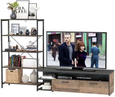 Трувор 13.70 Тумба под ТВ + 13.151.01 Стеллаж, дуб гранж песочный/интра