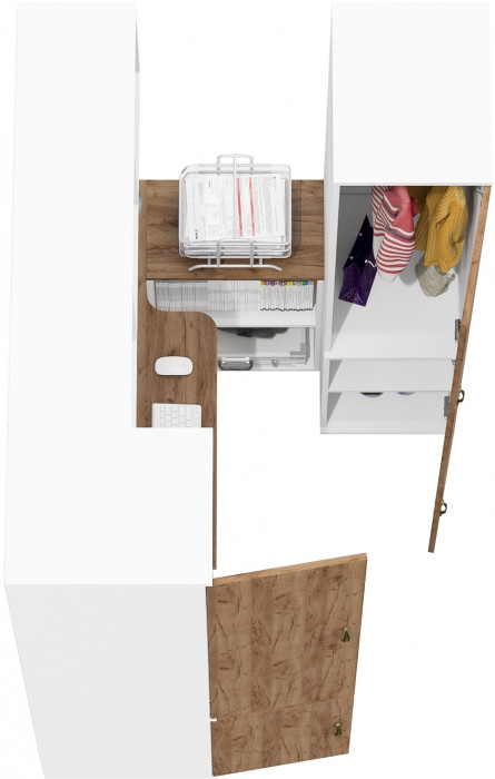 Лидер-8 Стол + Полка + Пенал МД 23Б + Пенал МД 23Б, белый шагрень/крафт золото