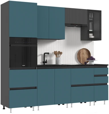 Кухня Техно-6 2,4м Графит/Атлантик софт/Графит софт