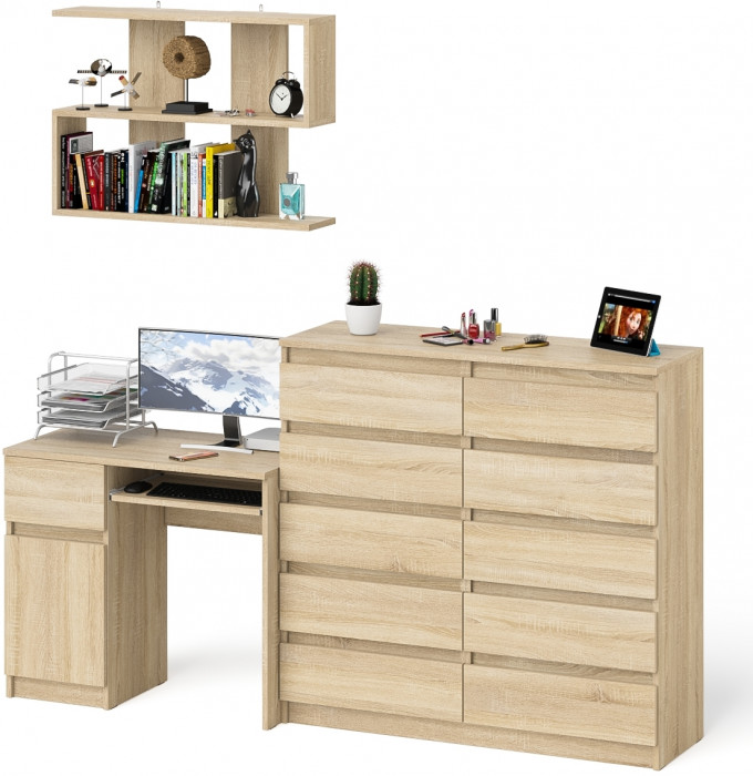 Мори компьютерный стол МС-1 левый + Комод МК1200.10 + Полка 900, дуб сонома