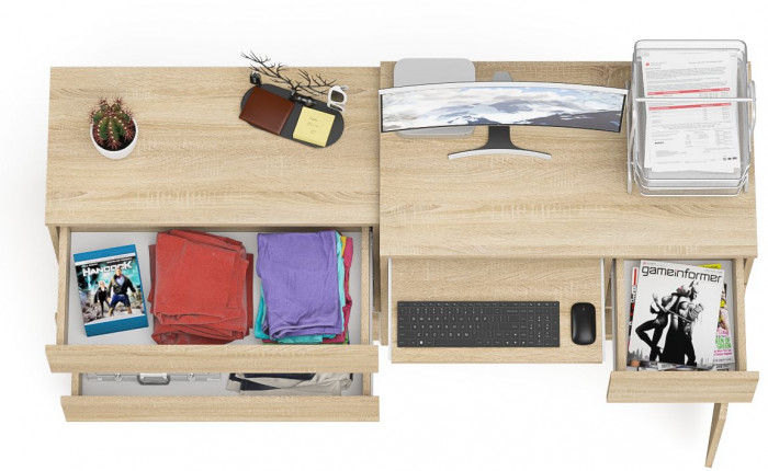 Мори компьютерный стол МС-1 правый + Комод МК800.1, дуб сонома