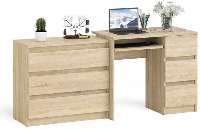 Мори компьютерный стол МС-6 правый + Комод МК800.1, дуб сонома