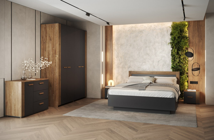 Кровать 120х200 с щитовым основанием "Каен" - Дуб стирлинг/Антрацит