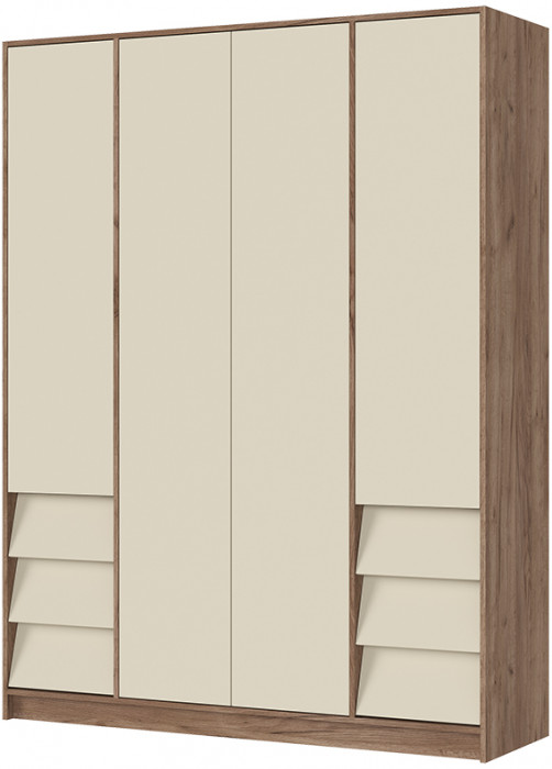 РЕЙН ШК 03 Шкаф 4-х створчатый (1600х2100х500) Фасад КАШЕМИР/Корпус ДУБ КРАФТ ТАБАЧНЫЙ
