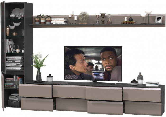 Сидней Комплектация № 102, цвет корпус: антрацит/фасады: МДФ веллюто капучино, ШхГхВ 309,8х41,3х205,2 см., универсальная сборка