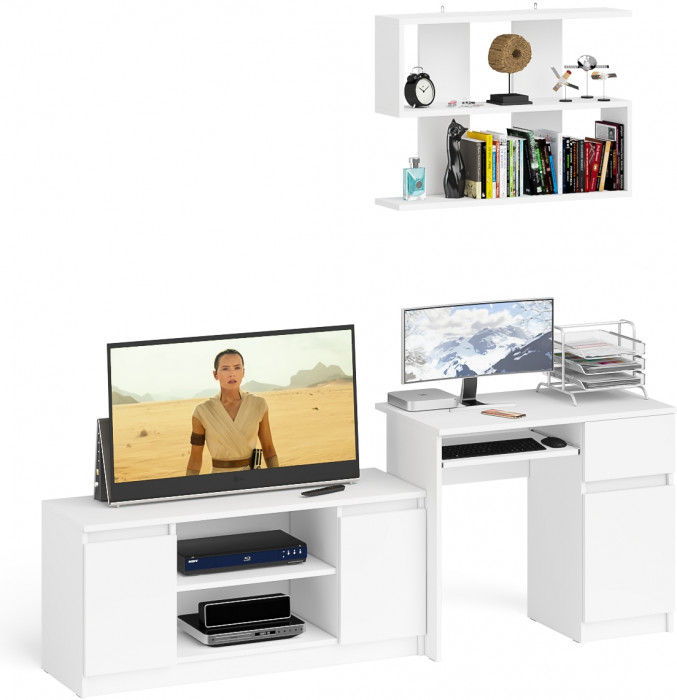 Мори Стол компьютерный МС-1 правый + Тумба МТВ1200.1 + Полка 900, цвет белый, ШхГхВ 210,4х50х209,6 см., НЕ универсальная сборка