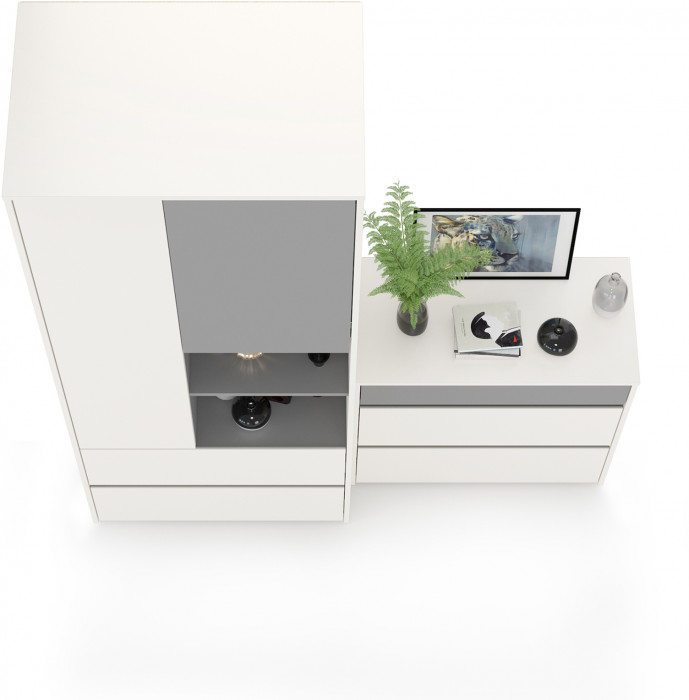 Торонто 13.333 Шкаф для одежды + 13.321 Комод, белый шагрень/стальной серый