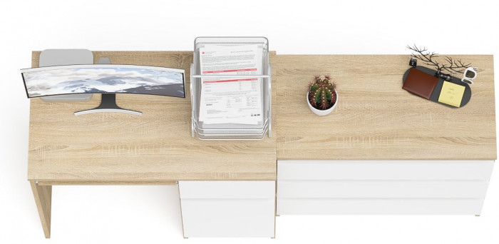 Мори компьютерный стол МС-1 правый + Комод МК800.1, дуб сонома/белый