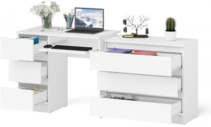 Мори Стол компьютерный МС-6 левый + Комод МК800.1, цвет белый, ШхГхВ 170,4х50х76,6 см., выдвижные ящики слева, НЕ универсальная сборка