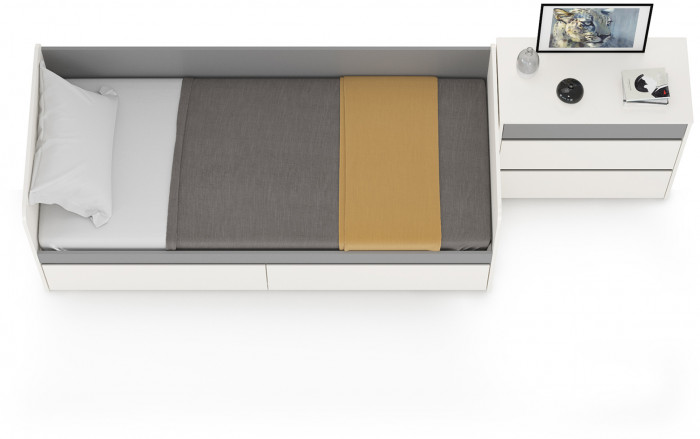 Торонто 11.39 Кровать + 13.321 Комод, цвет белый шагрень/стальной серый, ШхГхВ 274х84,4х75,4 см., сп. м. 800х1900 мм., б/м, основание есть