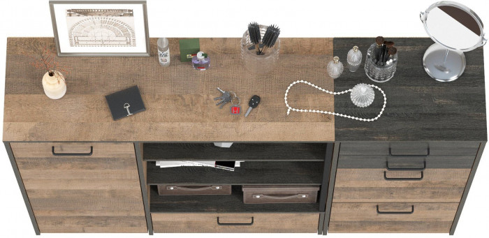 Трувор 13.241.06 Тумба для обуви + 13.307.01 Комод, цвет дуб гранж песочный/интра, ШхГхВ 159х37х106,9 см., универсальная сборка