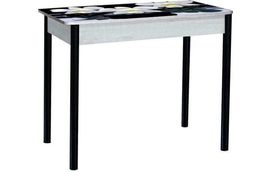 Нью йорк фотопечать стол обеденный раздвижной / орхидея на черных камнях/бетон белый/черный