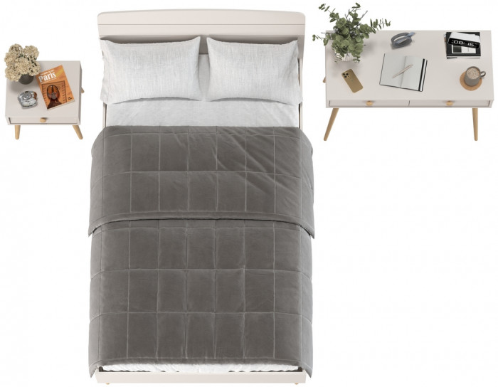 Афина Спальня Кровать 1200 + Стол + Тумба, цвет кашемир серый, ШхГхВ 123,6х210,2х95,7 + 100х45х76 + 45х37х45 см., 1200х2000 мм., б/м, осн. есть