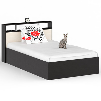 Камелия Кровать 1200, цвет венге/дуб лоредо, ШхГхВ 123,5х217х78,2 см., сп.м. 1200х2000 мм., без матраса, основание есть