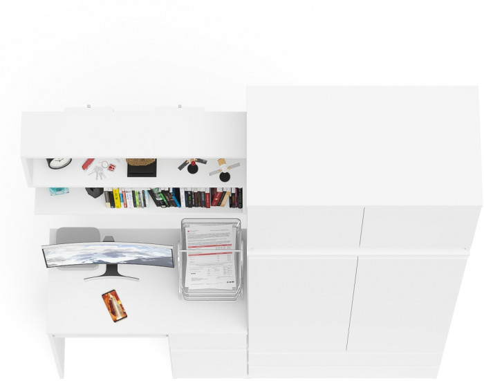 Мори компьютерный стол МС-1 правый + Шкаф МШ900.1 + Антресоль МА900.1 + Полка 900, белый