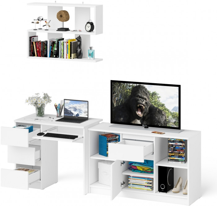 Мори компьютерный стол МС-6 левый + Тумба МТВ1204.1 + Полка 900, белый