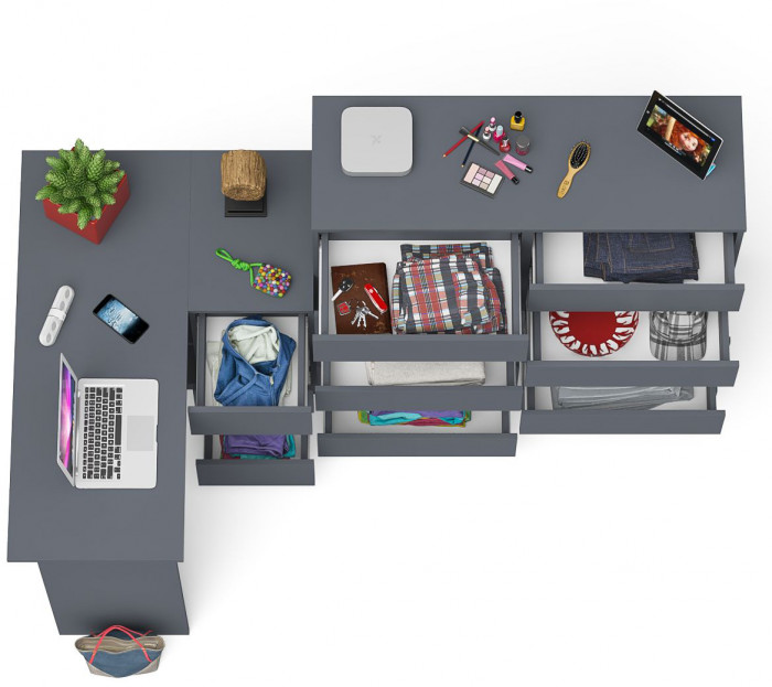 Мори Стол компьютерный МС-16 правый + Комод МК1200.10, цвет графит, ШхГхВ 244,8х84,9х115 см., выдвижные ящики справа, НЕ универсальная сборка