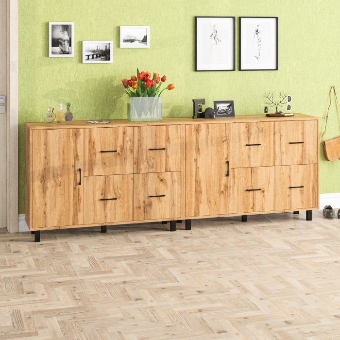 Комод РВК 125-1204 + Комод РВК 125-1204, цвет дуб вотан, ШхГхВ 240,8х37,4х87 см., НЕ универсальная сборка