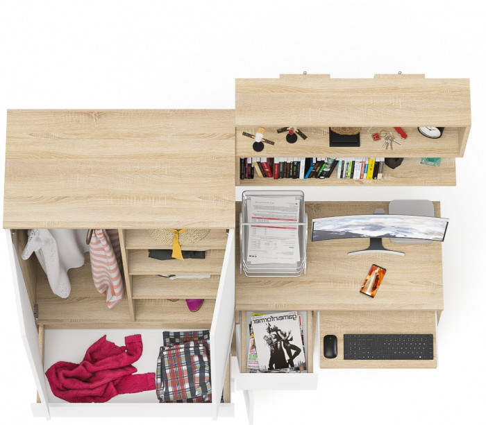 Мори компьютерный стол МС-1 левый + Шкаф МШ900.1 + Полка 900, дуб сонома/белый