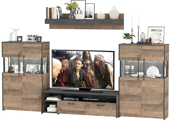 Трувор Гостиная 067, цвет дуб гранж песочный/интра, ШхГхВ 321,4х45,4х195 см., универсальная сборка