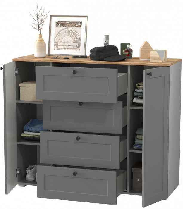 Остин 16.221 Комод, цвет серый графит/дуб крафт золотой, ШхГхВ 120х41,9х99,3 см.