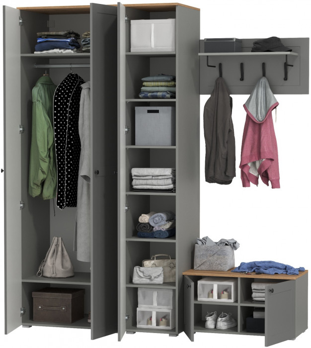 Остин Прихожая 43, цвет серый графит/дуб крафт золотой, ШхГхВ 200х54,3х229,6 см., универсальная сборка